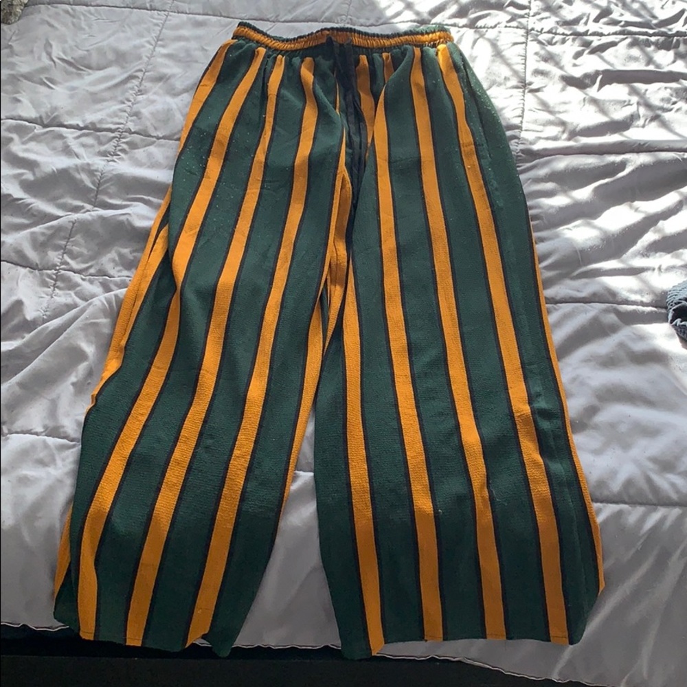 Flare green tan stripped pants large fit like med